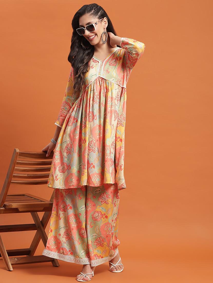 women floral printd v neck co-ord set - 21559360 -  Standard Image - 1