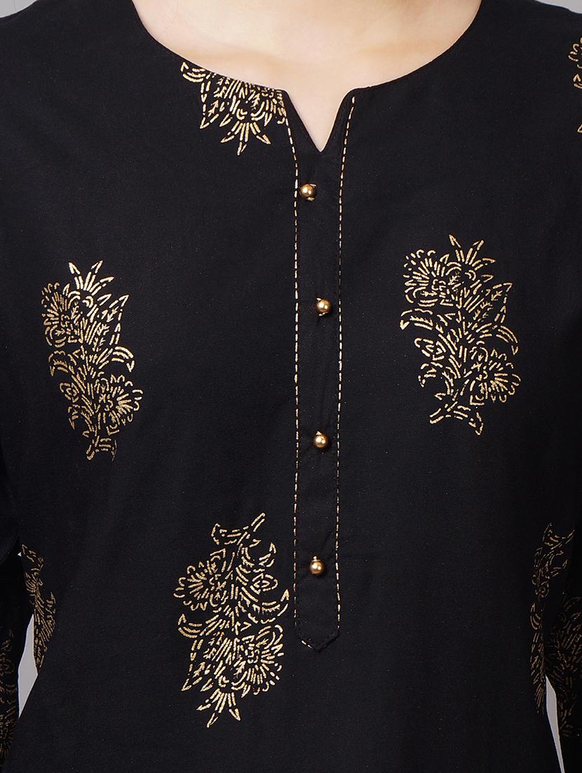 women black foil printed kurta pant set - 21559395 - Standard Image - 4