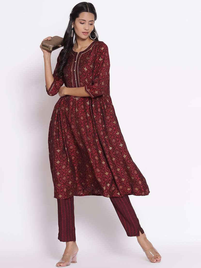 women printed three quarter sleeves kurta pant set - 21559401 - Standard Image - 1