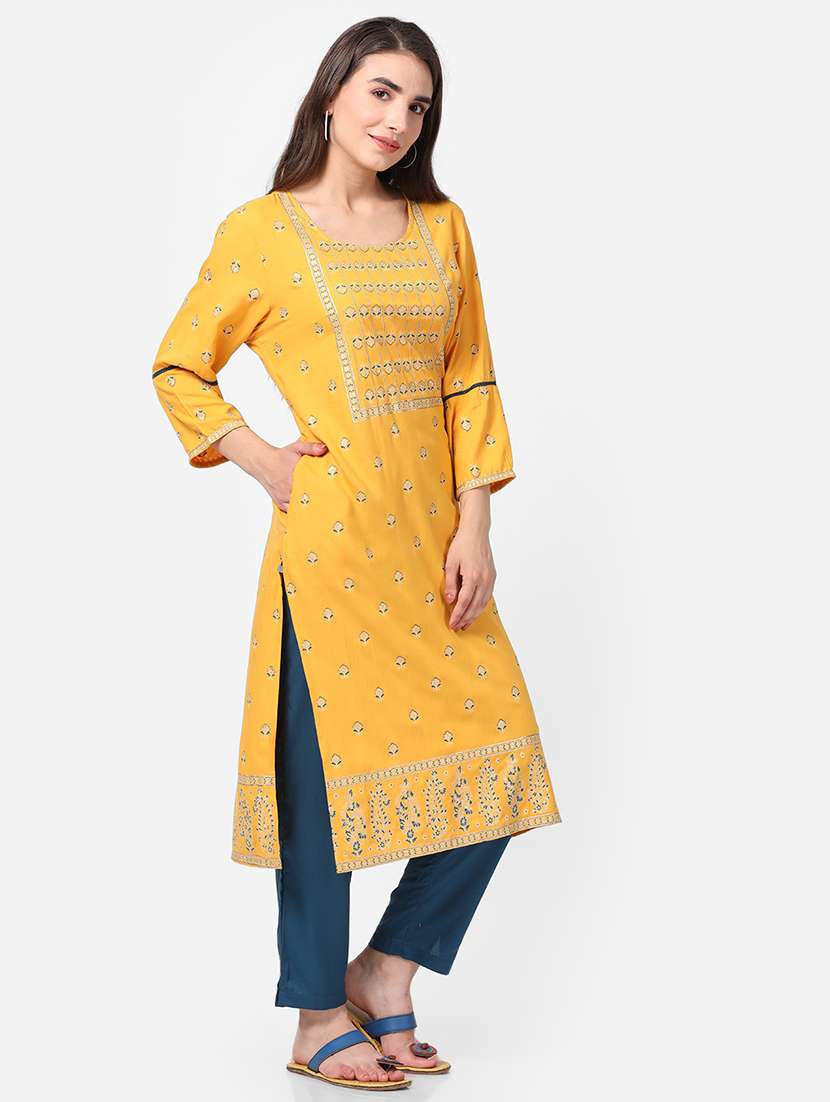 women printed round neck kurta pant set - 21559403 -  Standard Image - 1