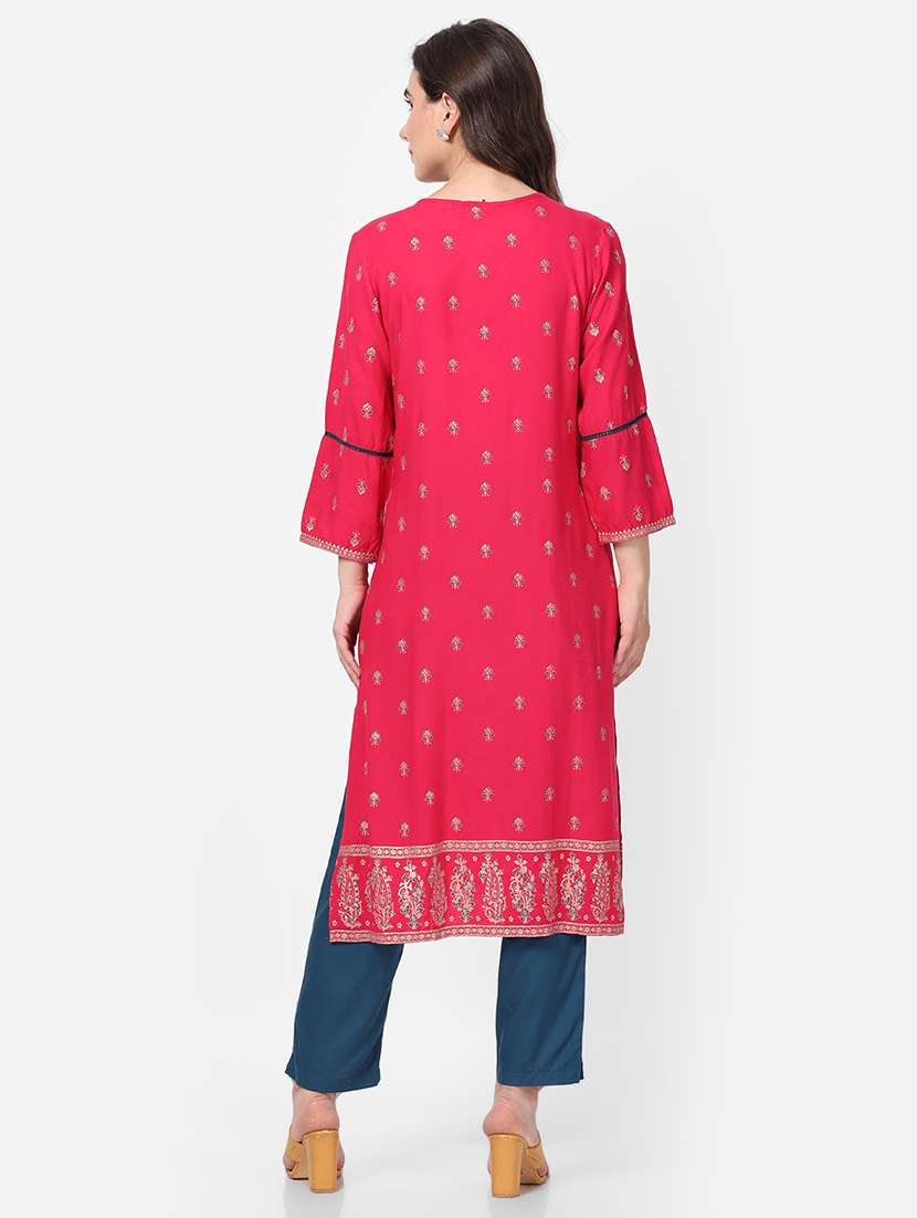 women printed three quarter sleeves kurta pant set - 21559404 - Standard Image - 4