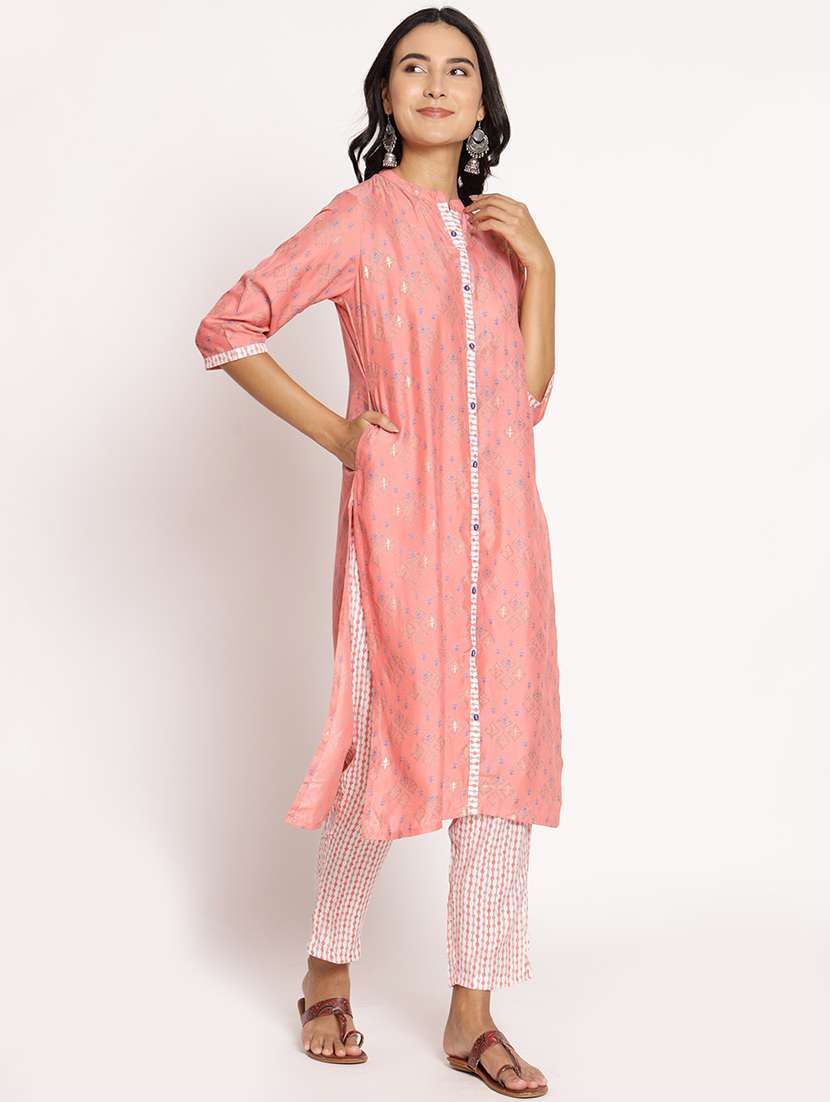women peach printed kurta pant set - 21559406 - Standard Image - 1