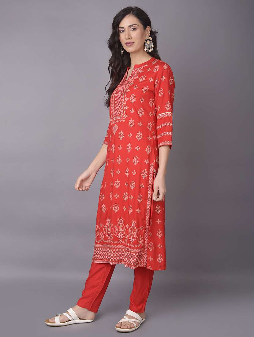 women red foil printed kurta pant set - 21559430 -  Standard Image - 1
