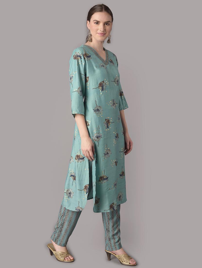 women printed three quarter sleeves kurta pant set - 21559435 - Standard Image - 1