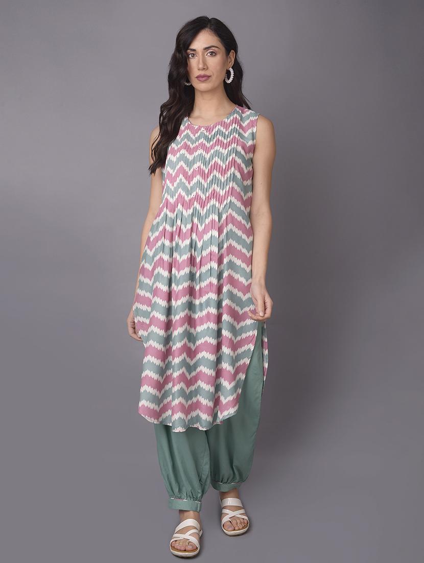 women chevron printed kurta salwar set - 21559439 -  Standard Image - 1