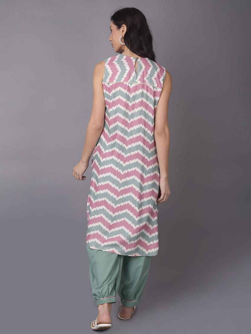 women chevron printed kurta salwar set - 21559439 - Standard Image - 4