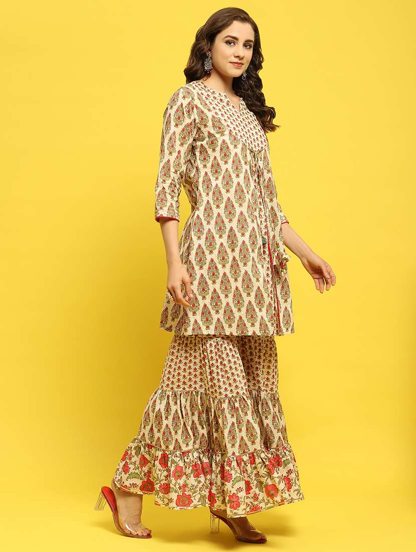 women printed three quarter sleeves kurta sharara set - 21559472 -  Standard Image - 1