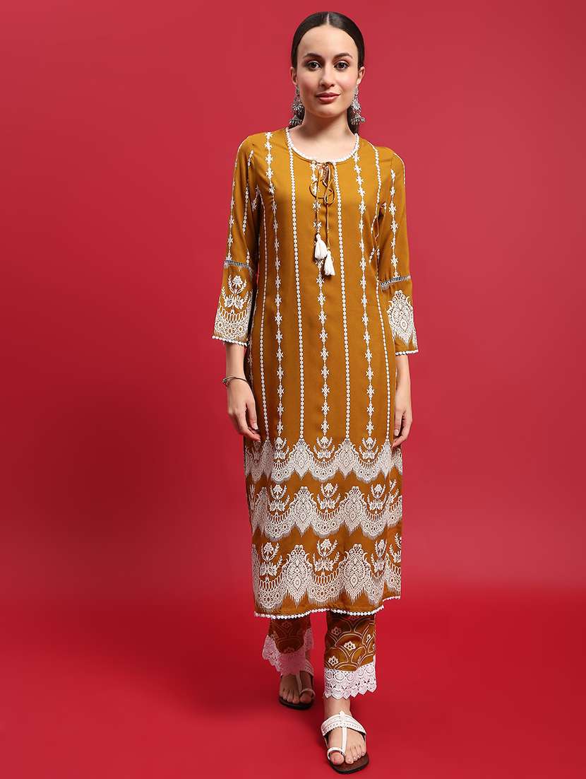 women printed three quarter sleeves kurta pant set - 21559477 -  Standard Image - 1