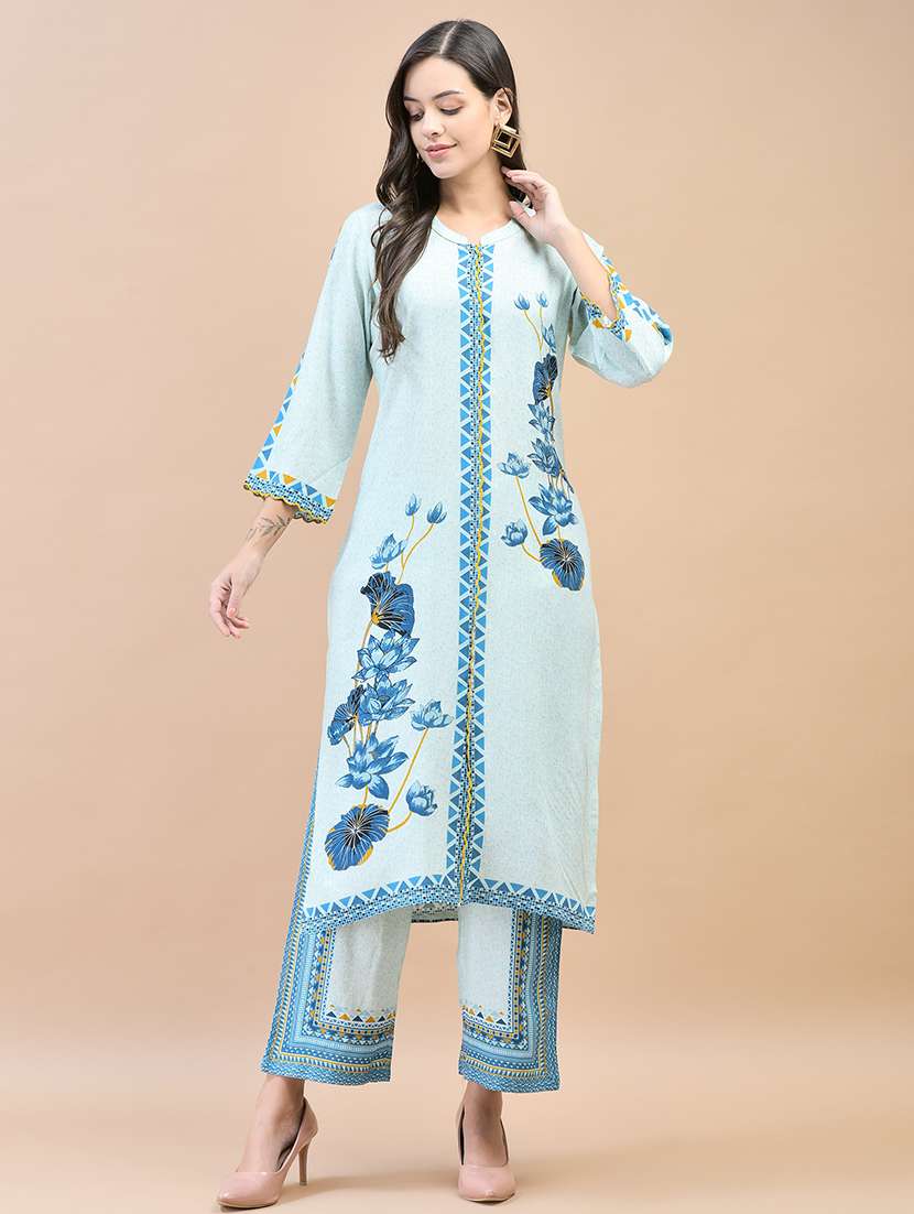women light blue floral kurta pant set - 21559478 -  Standard Image - 1