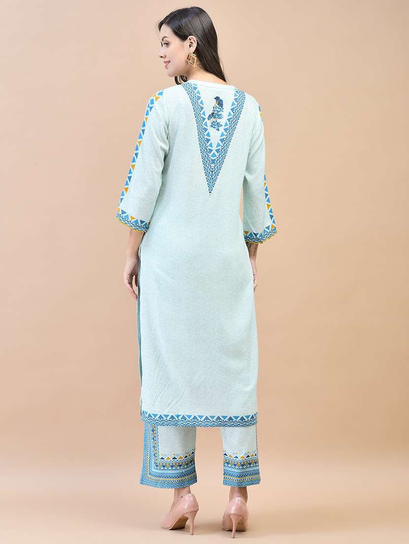 women light blue floral kurta pant set - 21559478 -  Standard Image - 4