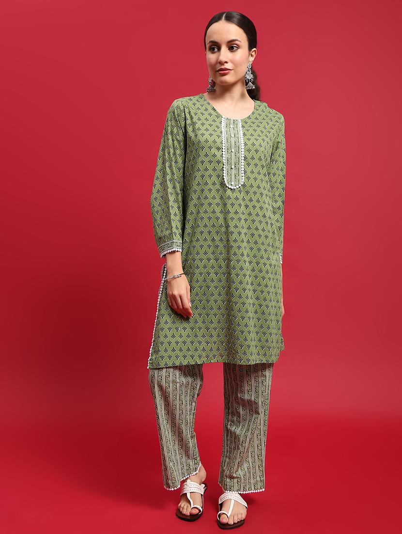 women printed three quarter sleeves kurta pant set - 21559481 - Standard Image - 1