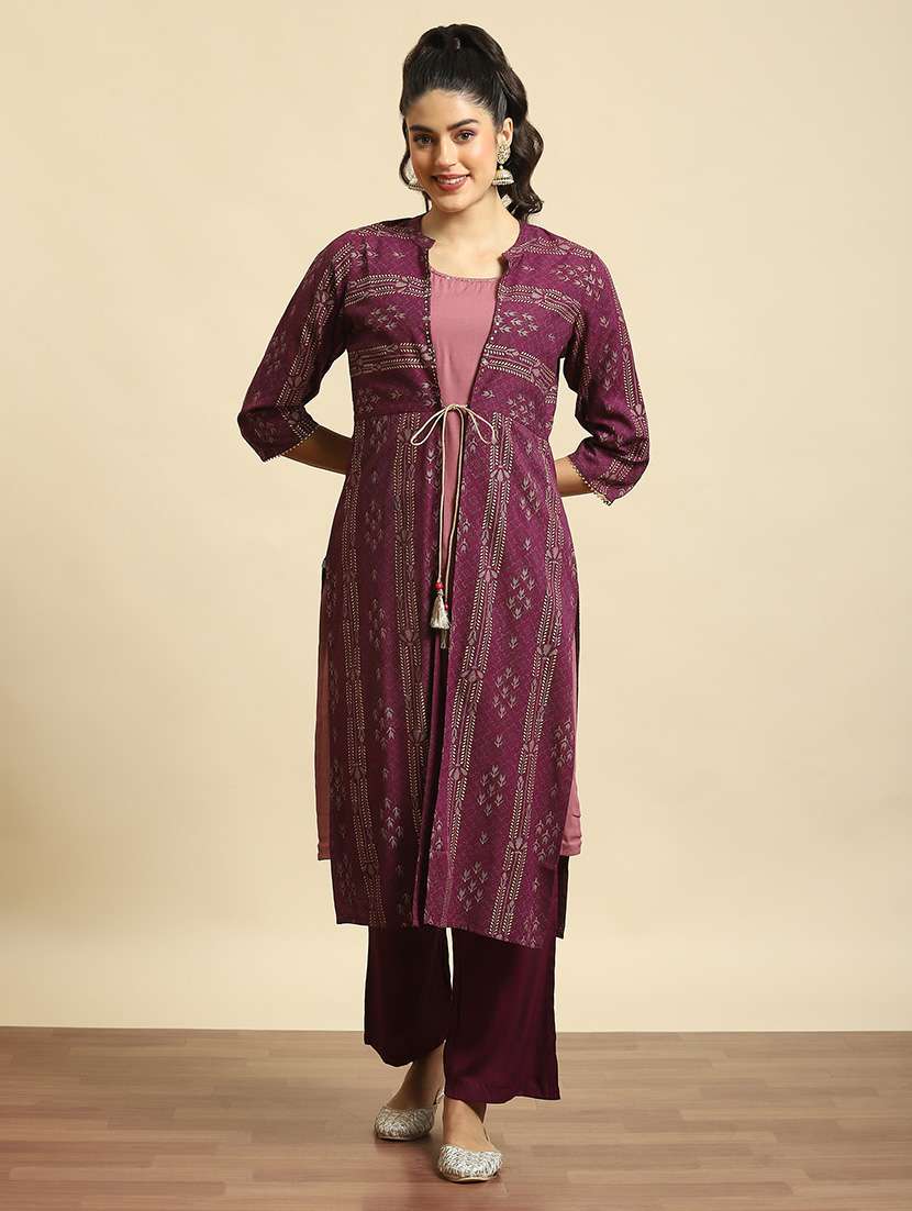 women printed three quarter sleeves kurta pant set - 21559490 -  Standard Image - 1
