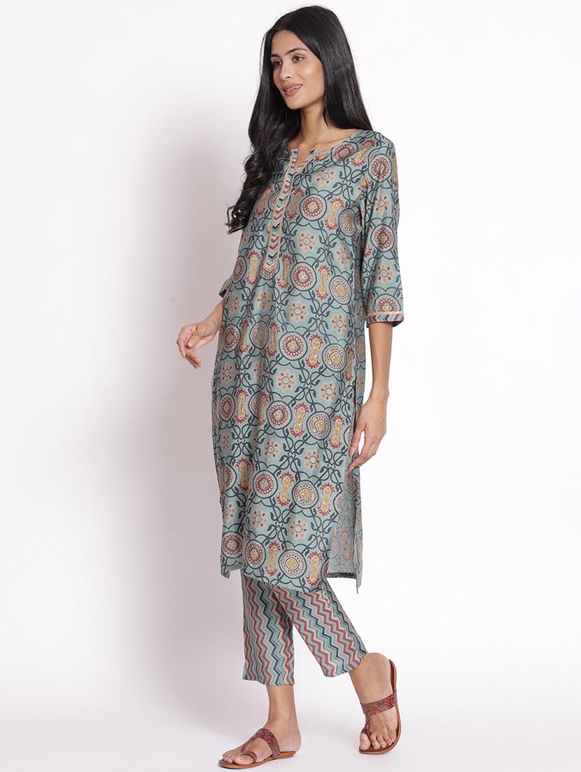 women three quarter sleeve kurta pant with dupatta set - 21559501 - Standard Image - 1