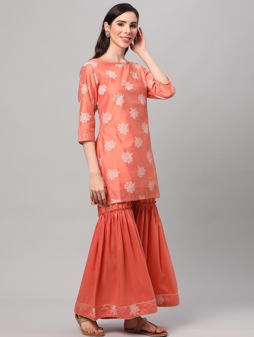women printed three quarter sleeves kurta sharara set - 21559510 - Standard Image - 1