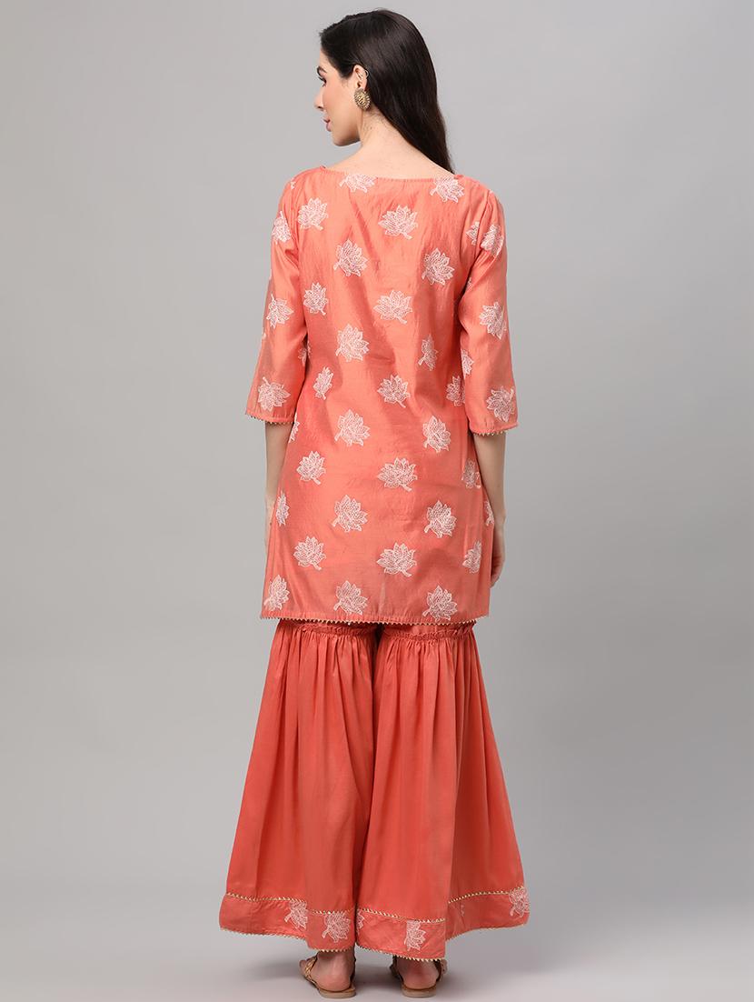 women printed three quarter sleeves kurta sharara set - 21559510 - Standard Image - 4