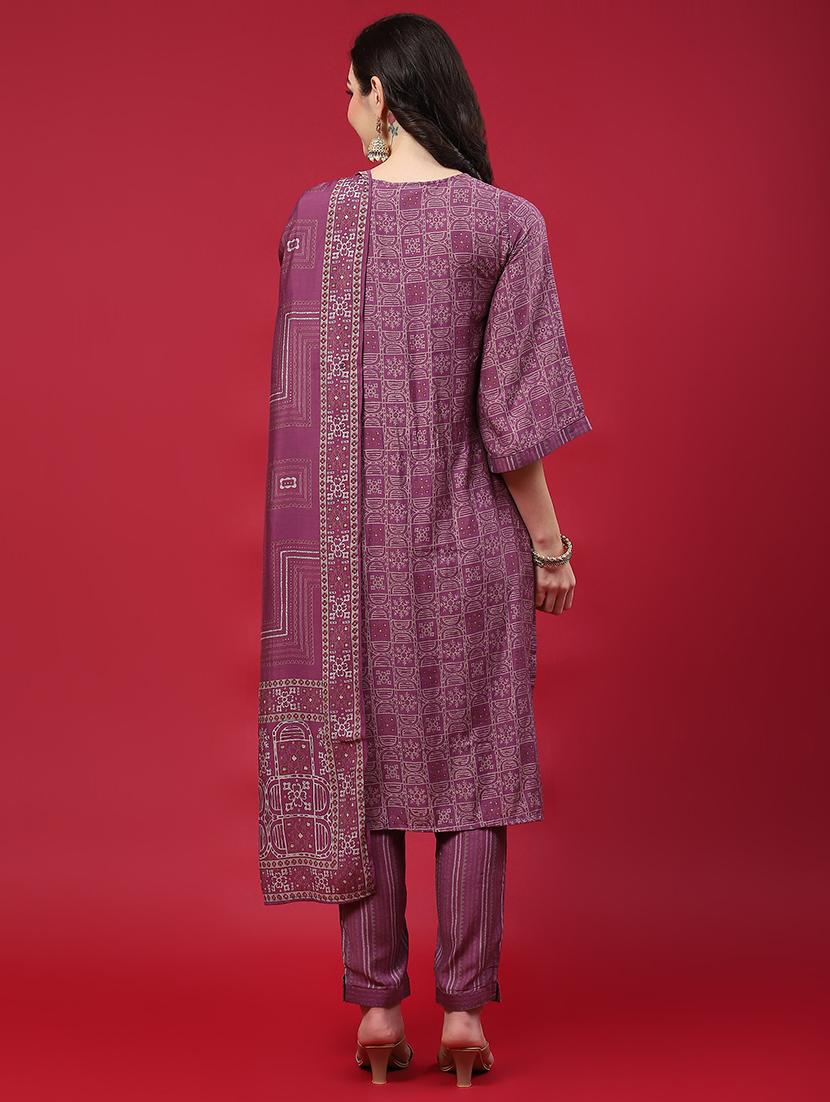 women printed three quarter sleeves suit set - 21559559 - Standard Image - 4