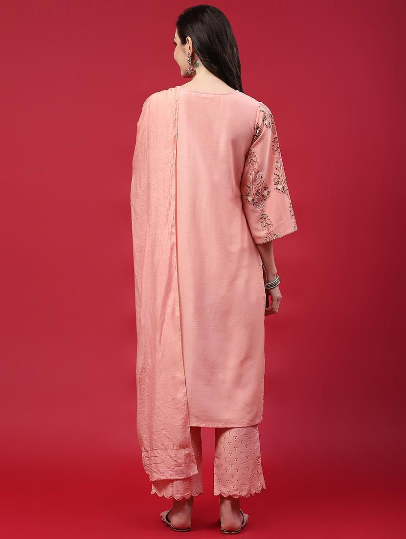 women three quarter sleeve kurta pant with dupatta set - 21559576 - Standard Image - 4