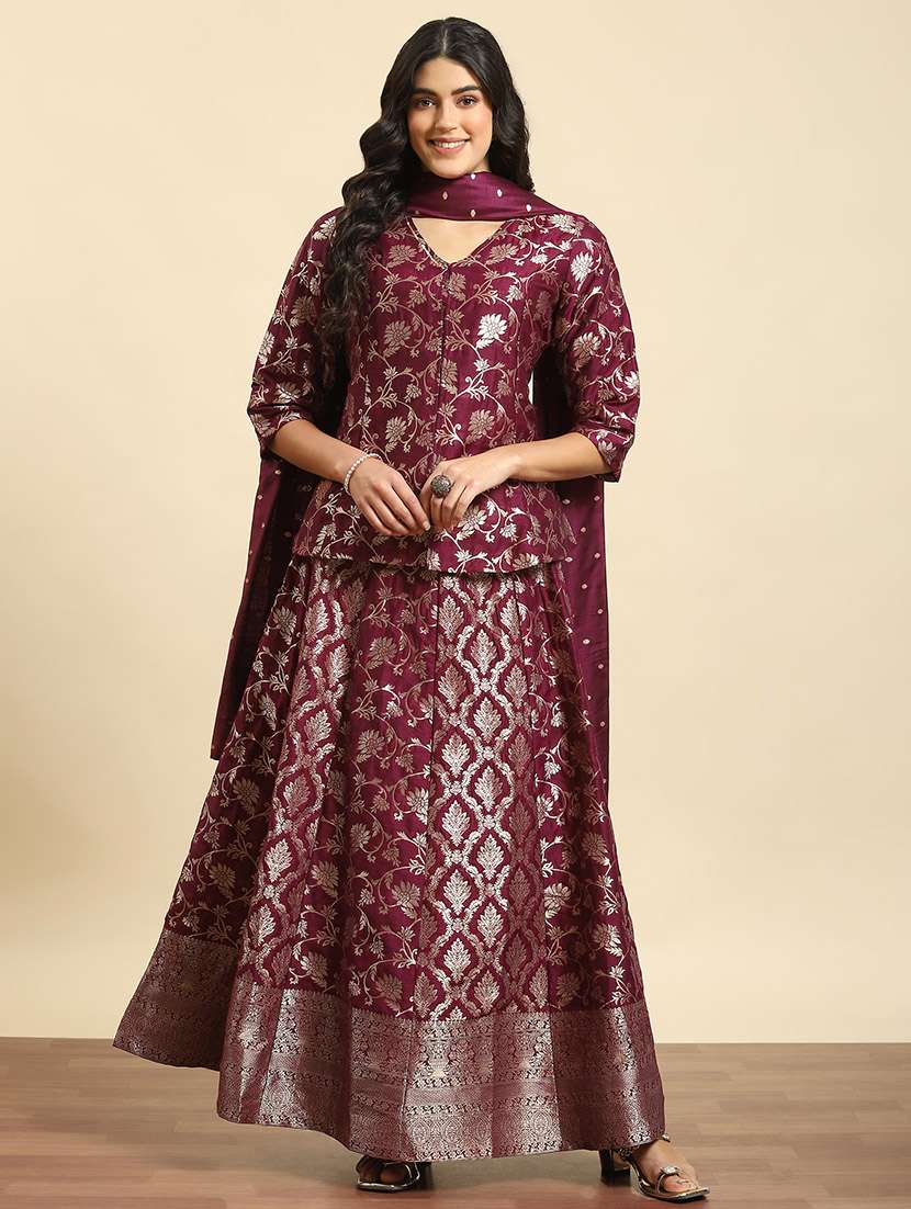 women magenta jacquard work lehenga set - 21559603 -  Standard Image - 1