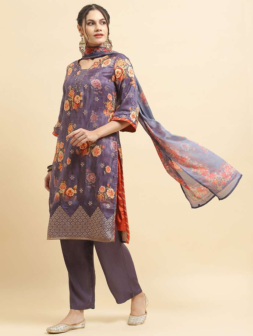women three quarter sleeve kurta palazzo with dupatta set - 21559604 -  Standard Image - 1