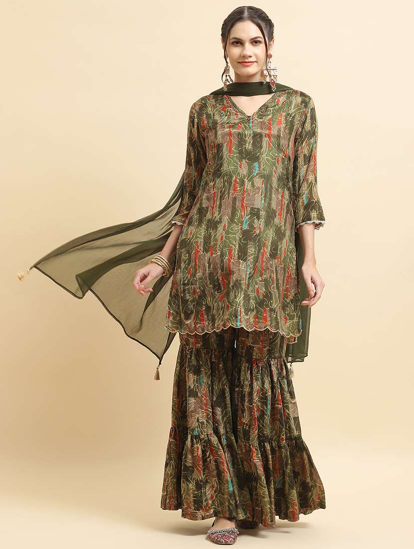 women printed kurta sharara with dupatta set - 21559607 -  Standard Image - 1