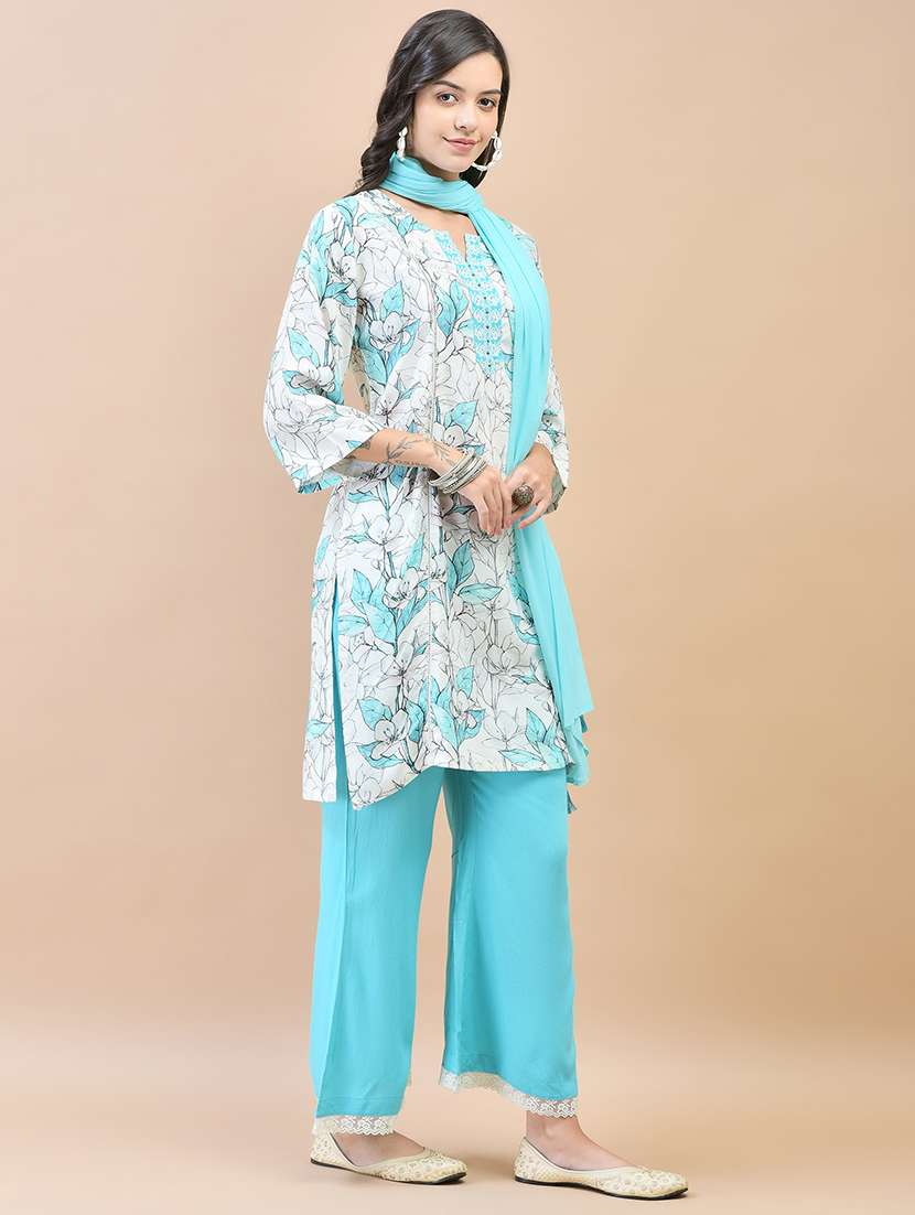 women three quarter sleeve kurta palazzo with dupatta set - 21559623 -  Standard Image - 1