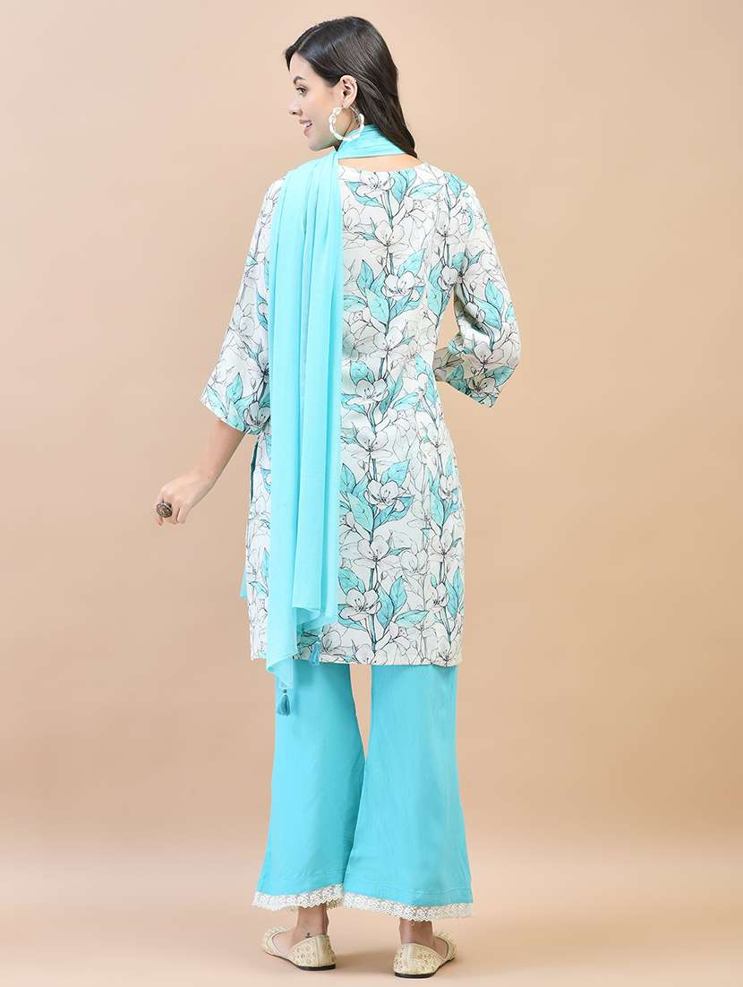 women three quarter sleeve kurta palazzo with dupatta set - 21559623 - Standard Image - 4