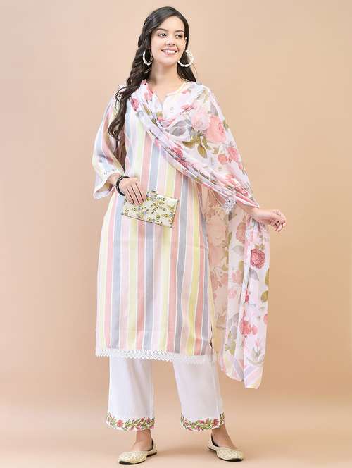 women stripes kurta pant with dupatta set - 21559625 -  Standard Image - 0