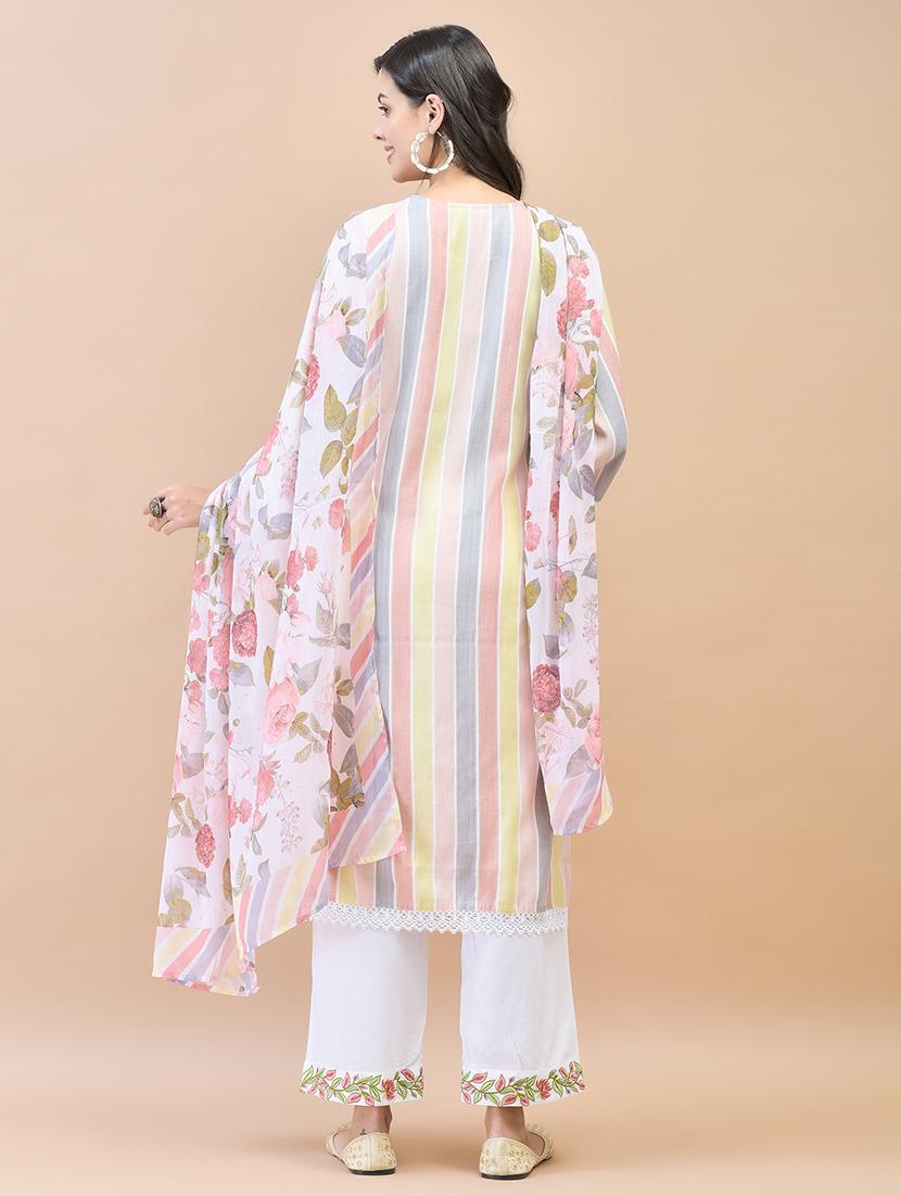 women stripes kurta pant with dupatta set - 21559625 - Standard Image - 4