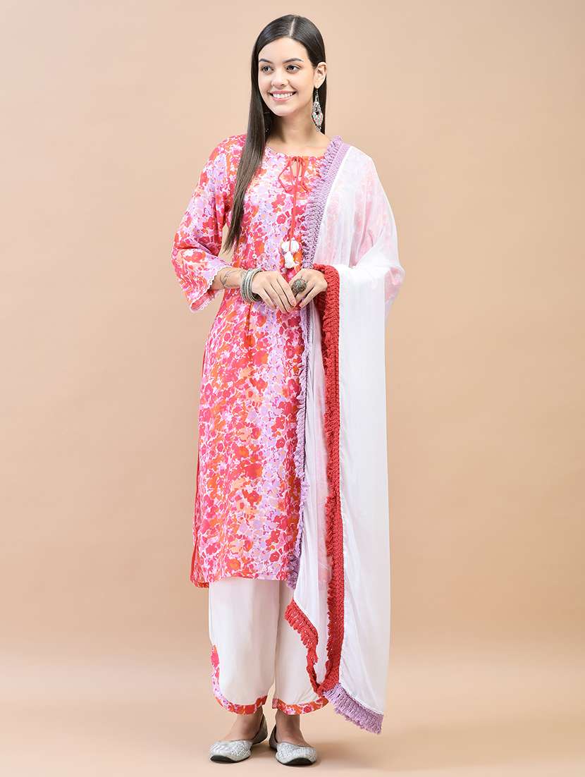 women three quarter sleeve kurta palazzo with dupatta set - 21559626 -  Standard Image - 1