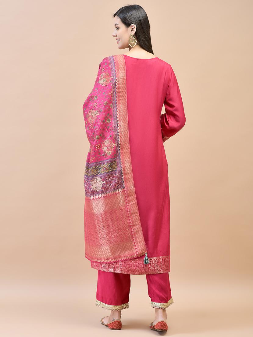 women pink self design kurta pant set with dupatta - 21559638 - Standard Image - 4