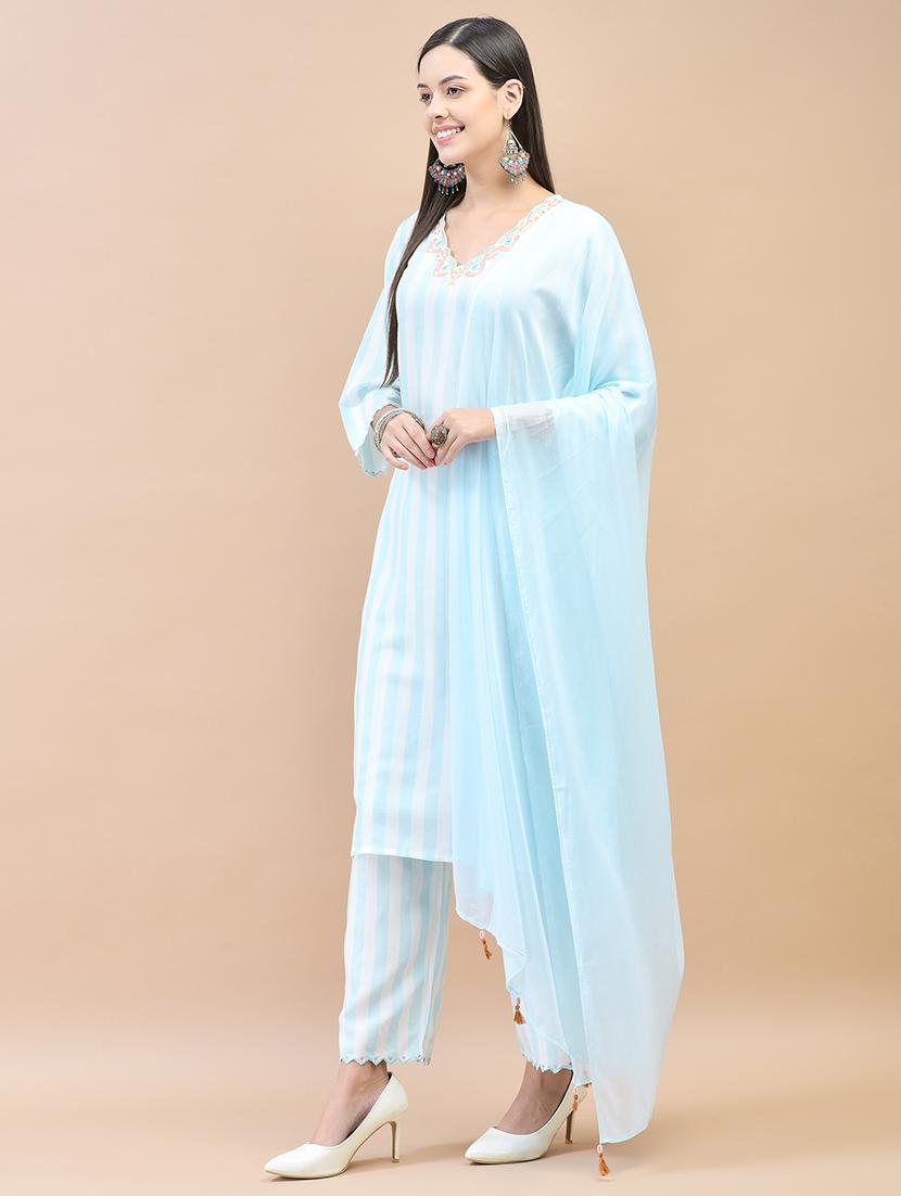 women striped three quarter sleeve suit set - 21559640 - Standard Image - 1