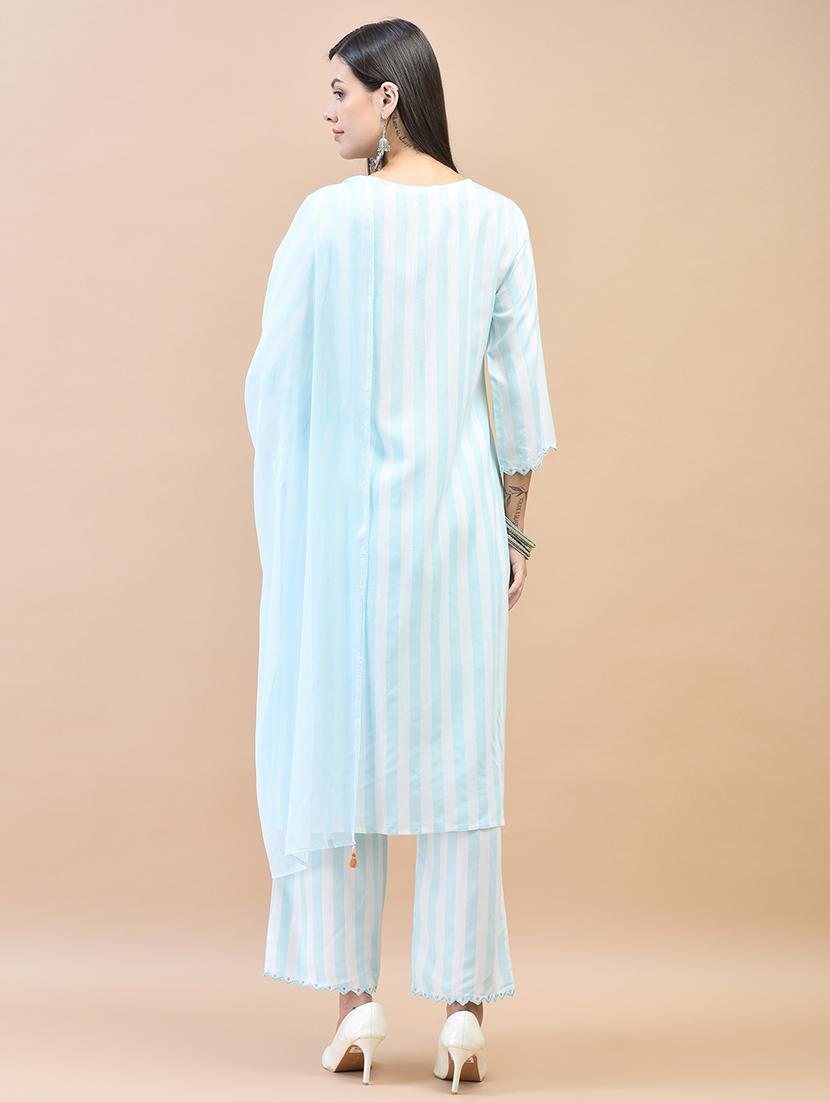 women striped three quarter sleeve suit set - 21559640 - Standard Image - 4