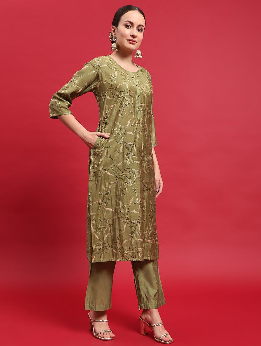 women three quarter sleeve kurta pant with dupatta set - 21559649 - Standard Image - 1