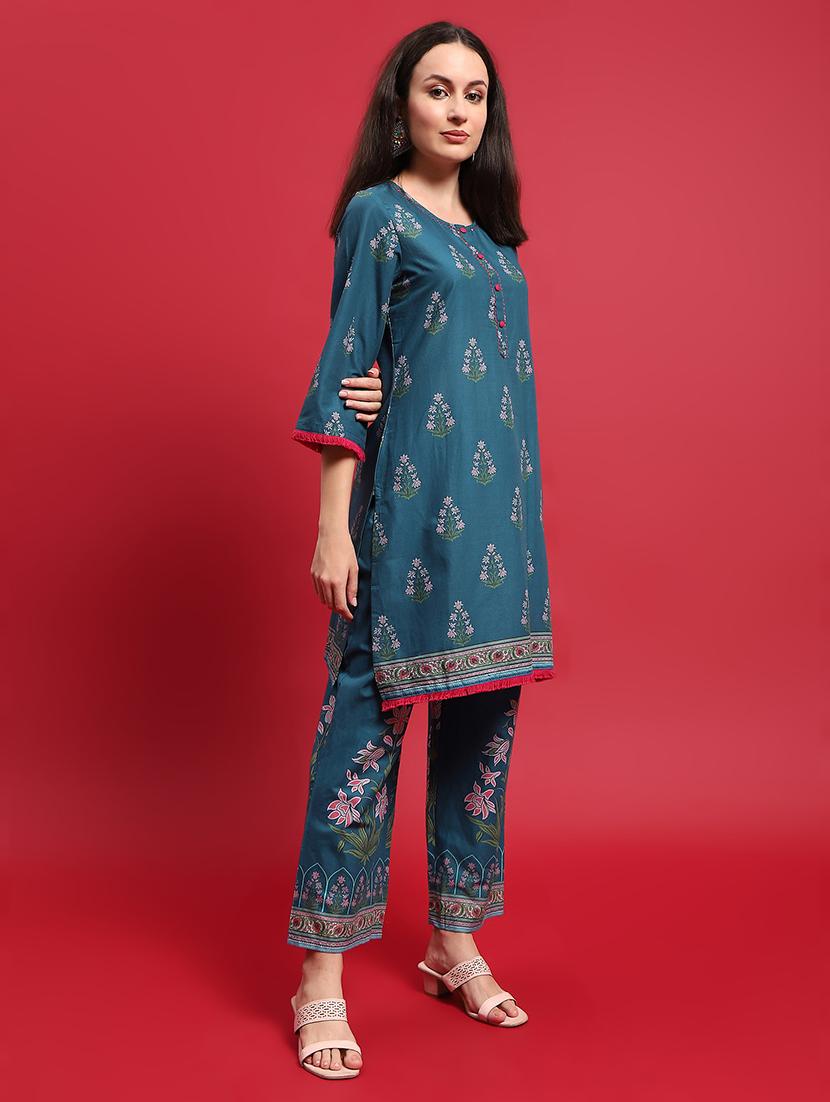 women three quarter sleeve kurta pant with dupatta set - 21559650 - Standard Image - 1