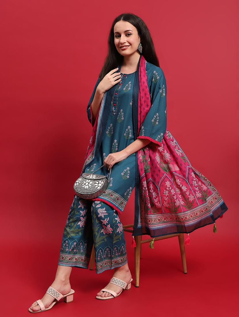 women three quarter sleeve kurta pant with dupatta set - 21559650 - Standard Image - 4