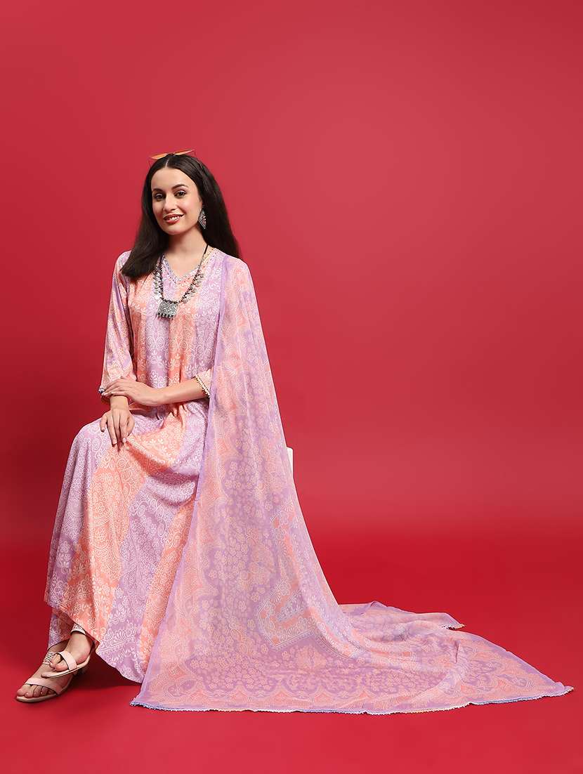 women printed three quarter sleeves kurta dupatta set - 21559657 - Standard Image - 4