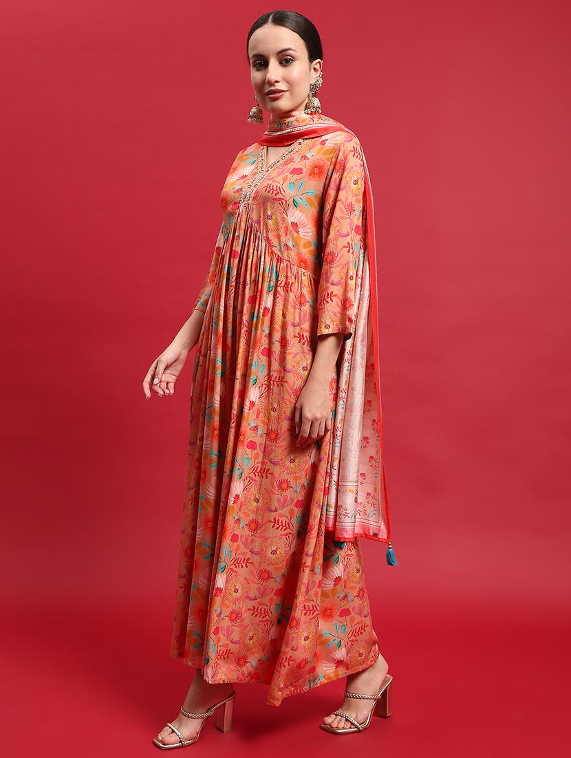 women printed three quarter sleeves kurta dupatta set - 21559658 - Standard Image - 1