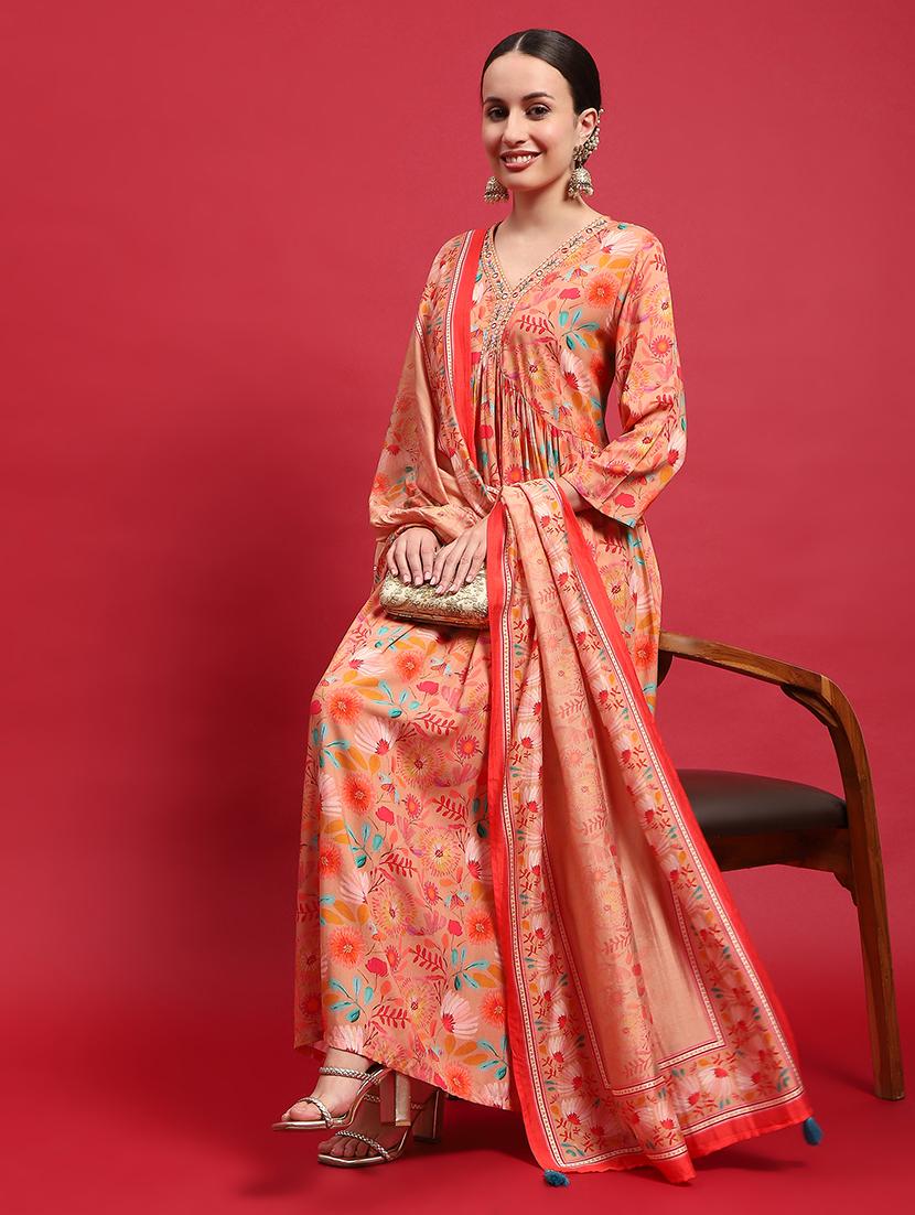 women printed three quarter sleeves kurta dupatta set - 21559658 - Standard Image - 4
