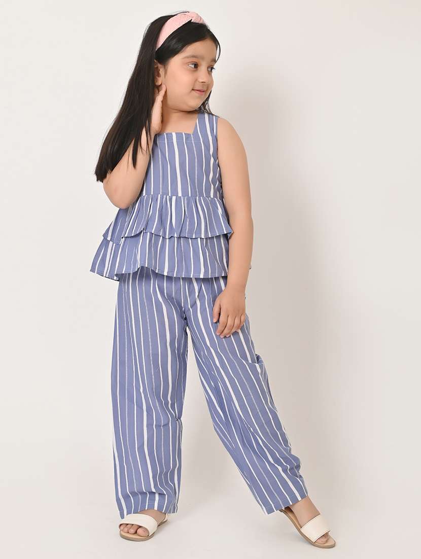 girls striped printed sleeveless co-ord set