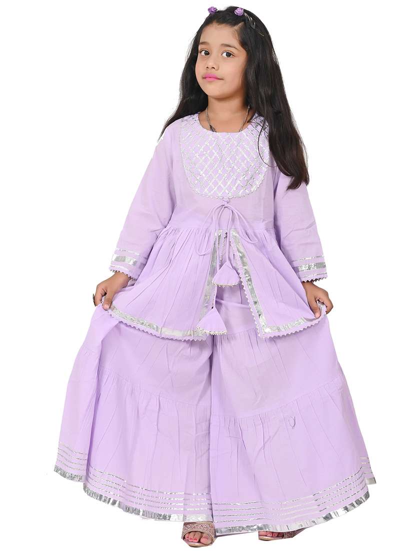 girls detailed long sleeves kurta & palazzo set