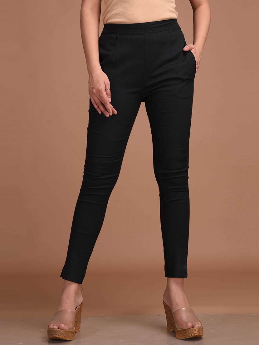 women solid flat front cigarette pant