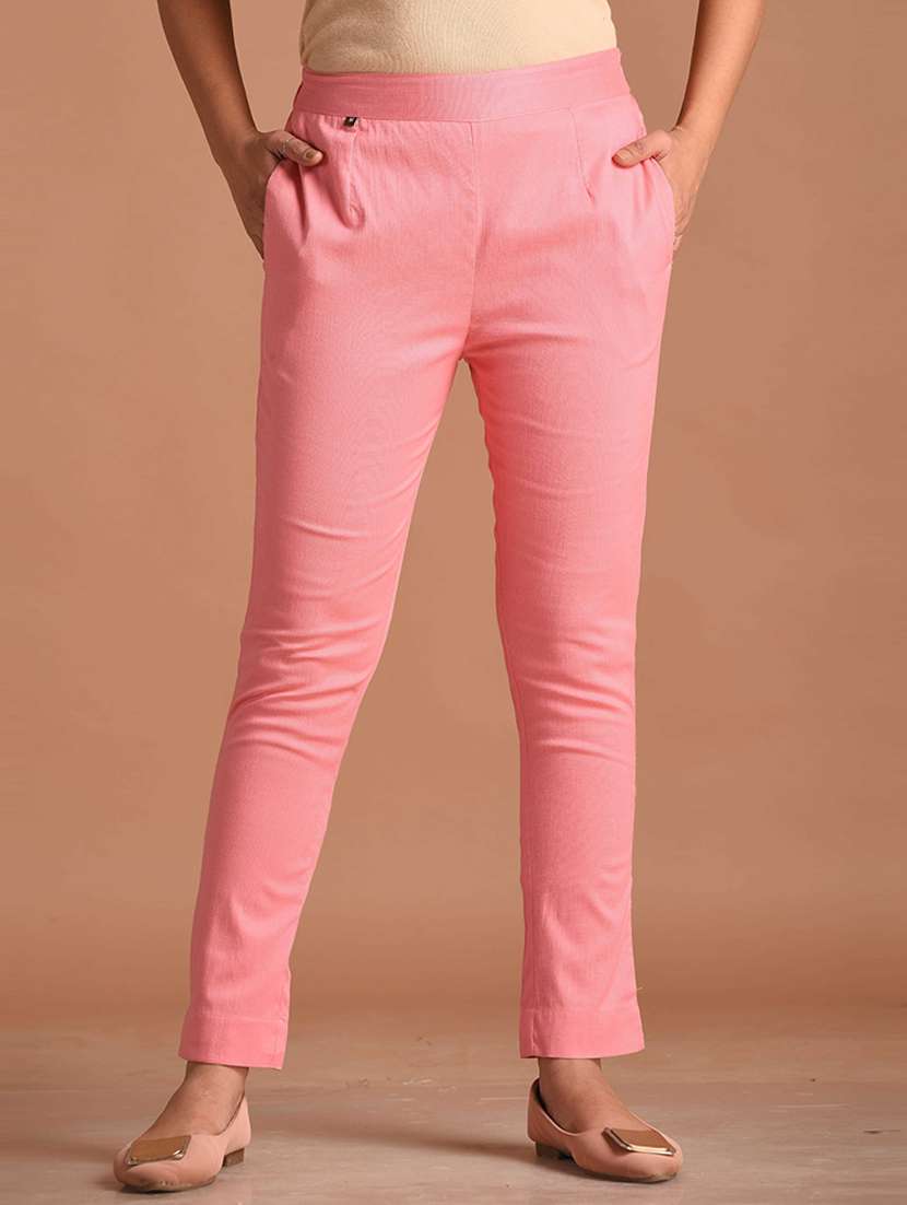 women solid flat front cigarette pant