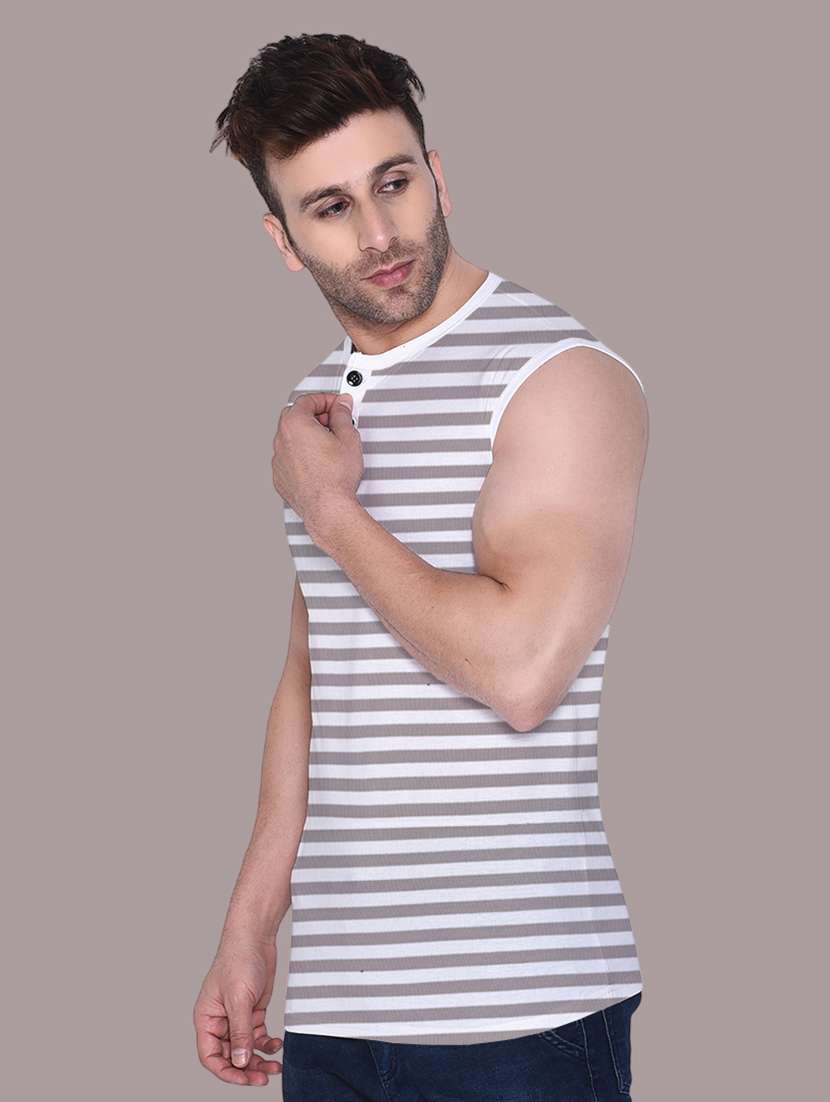 men striped printed sleeveless t-shirt - 21560122 -  Standard Image - 1