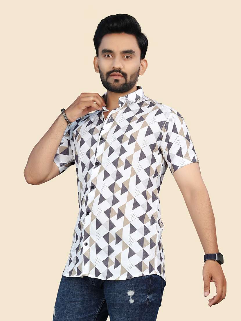 men geometric collared casual shirt - 21560216 -  Standard Image - 1