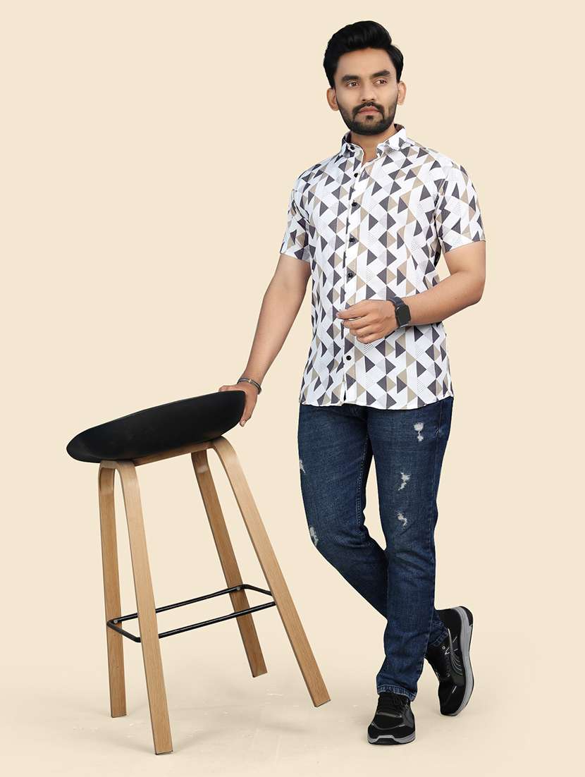 men geometric collared casual shirt - 21560216 -  Standard Image - 4