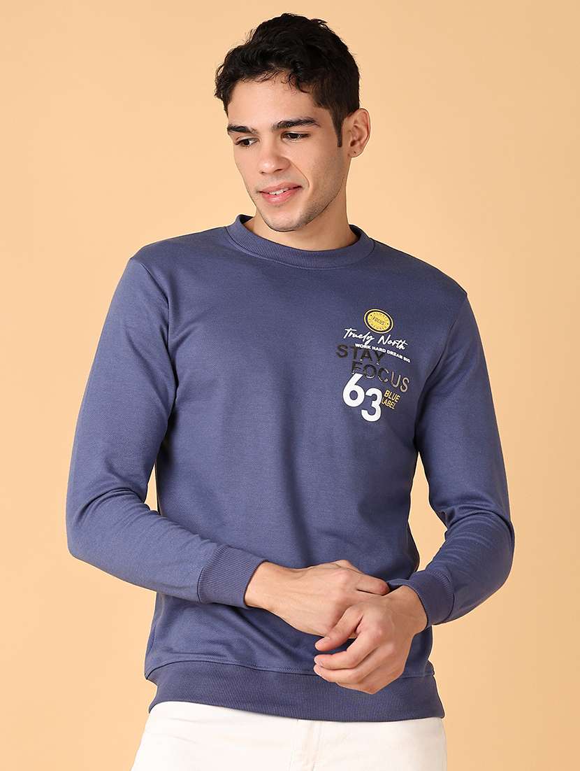 men long sleeves placement print sweatshirt