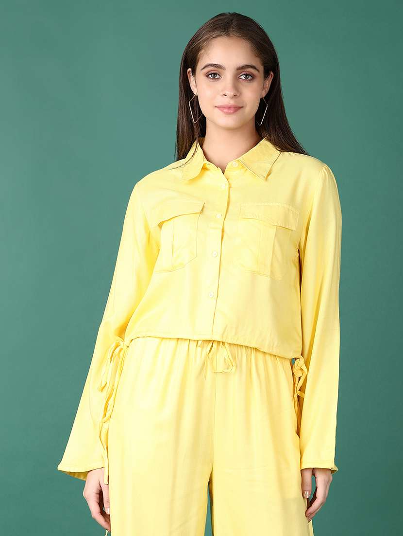 girls solid long sleeve shirt style top