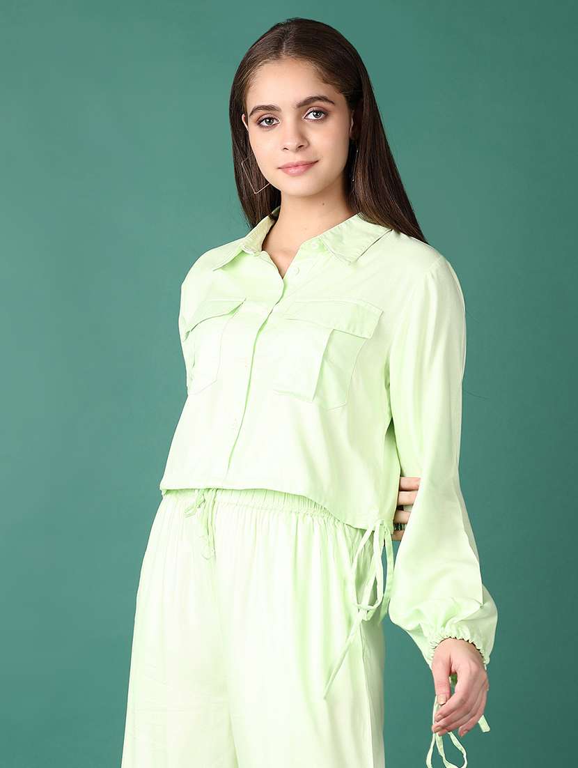 girls solid long sleeve shirt style top