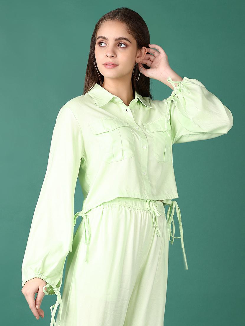 girls solid long sleeve shirt style top - 21560611 - Standard Image - 1