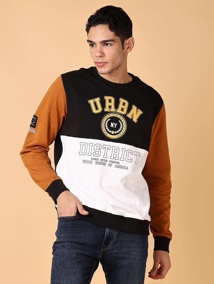 men long sleeves color block sweatshirt